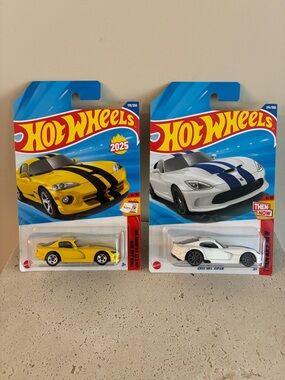 Hot Wheels Viper Dodge Die-Cast Sports Car- Yellow White (2-Pack) Then & Now
